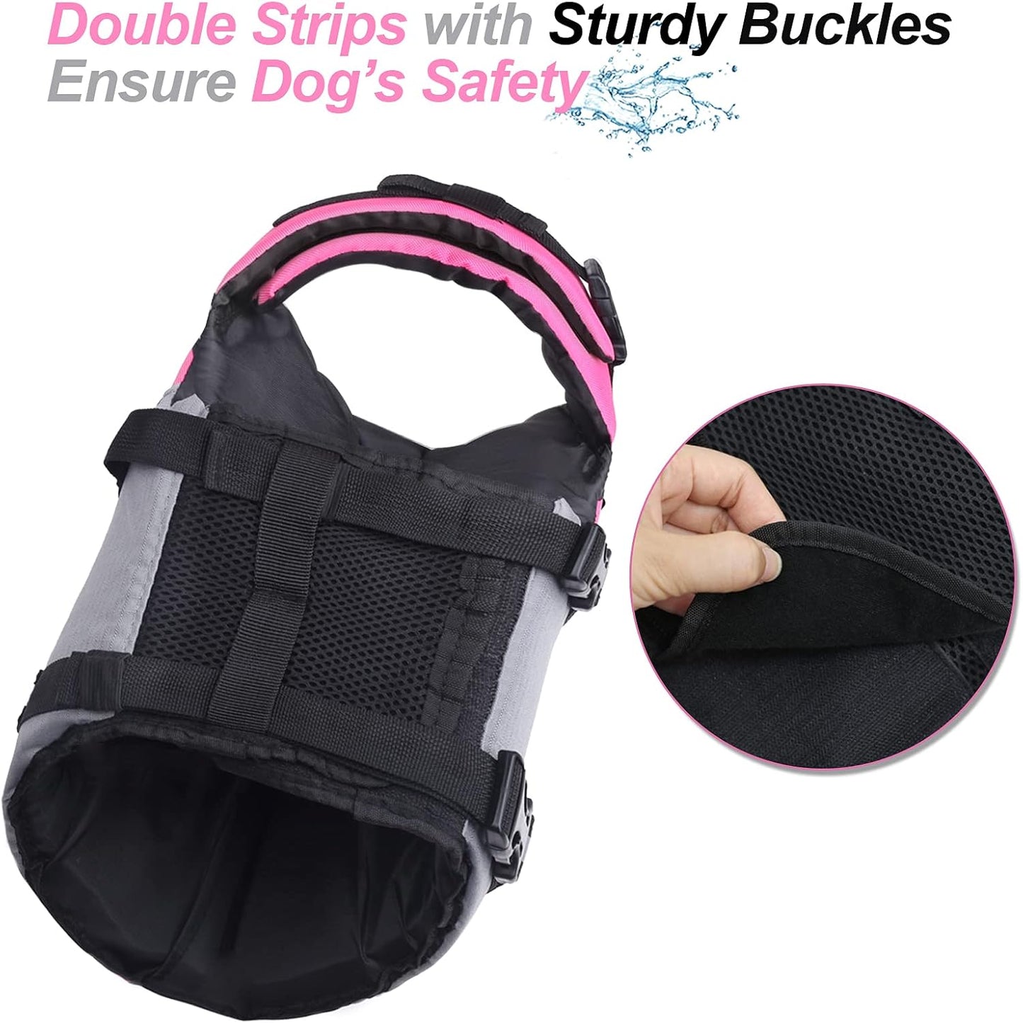 Sports Style Dog Life Jacket with Adjustable & Durable, Extra Flotation Swim Life Vest with Secure Fastening System for Medium Dogs, Pink