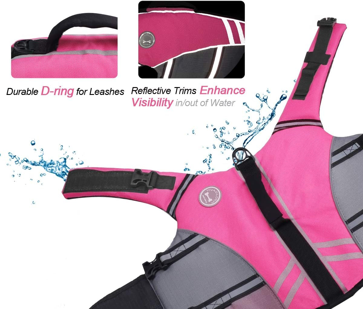 Sports Style Dog Life Jacket with Adjustable & Durable, Extra Flotation Swim Life Vest with Secure Fastening System for Medium Dogs, Pink