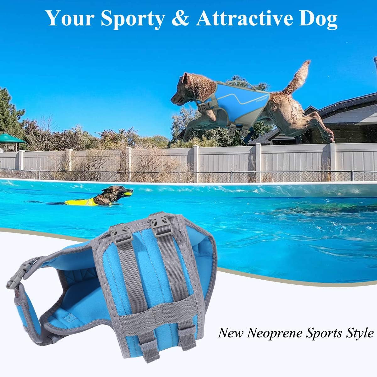 Neoprene Dog Life Vest, Dog Life Jacket for Swimming & Boating, Lightweight & Buoyancy for Puppy Doggy, Swimming Vest with Handle, S, Blue