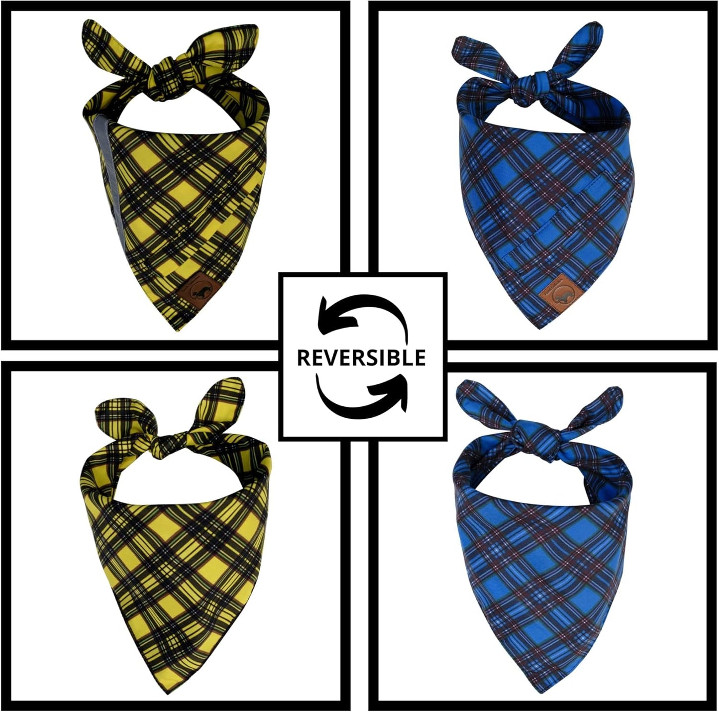 Dog Bandanas with Poop Bags Pocket - Dog Bandanas Large. 4-Pack Dog Bandanas, Includes 1 Reflective Dog Scarf. Reversible Bandanas for Dogs. Eliminate Poop Bag Holder