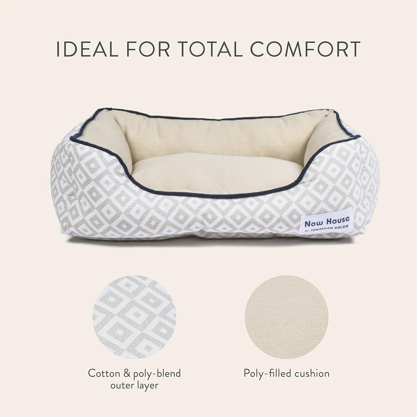 Now House for Pets Grey Diamond Cuddler Dog Bed, Small Dog Bed, Washable, Cotton/Poly Blend, 24.0"L X 19.0"W X 8.0"Th