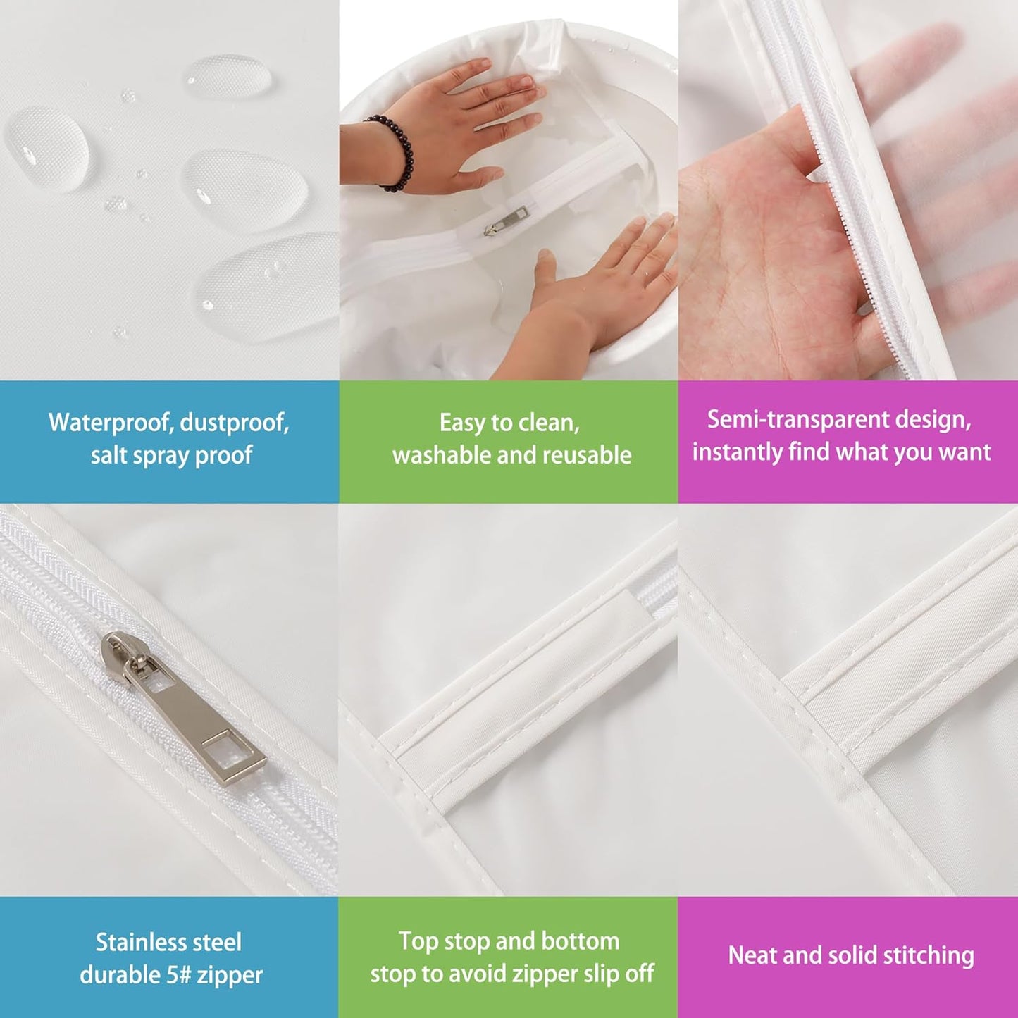 Dust Proof Clear Garment Bags 7 Piece Set - 40 Inch Translucent Suit Bags with Full-Length Zipper for Closet Clothes Storage and Travel. Bonus: 5 Natural Cedar Ball.