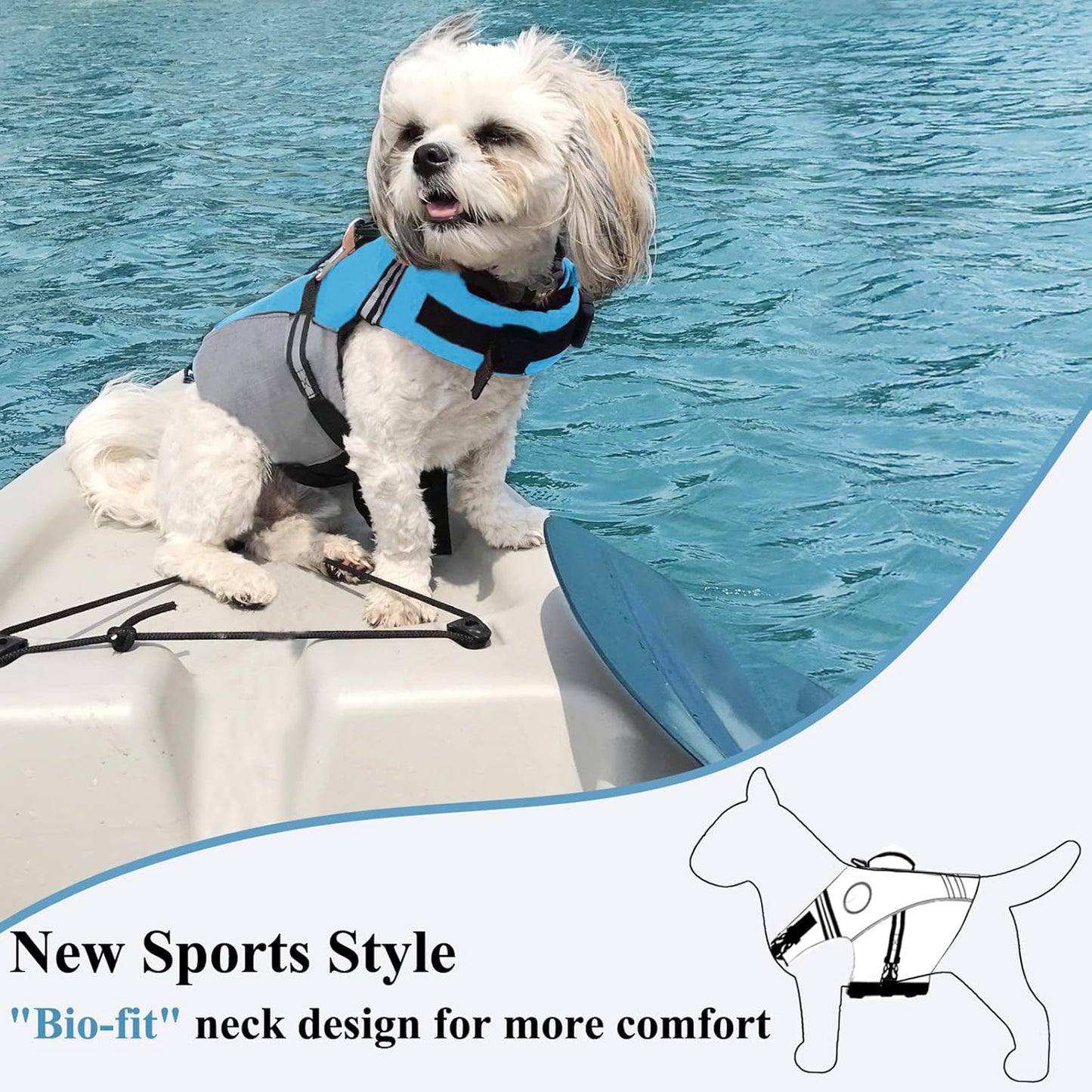 Sports Style Dog Life Vest, Dog Life Jacket for Swimming & Boating, Ripstop & Buoyancy for Puppy Doggy, Lifejacket with Handle, XS, Blue