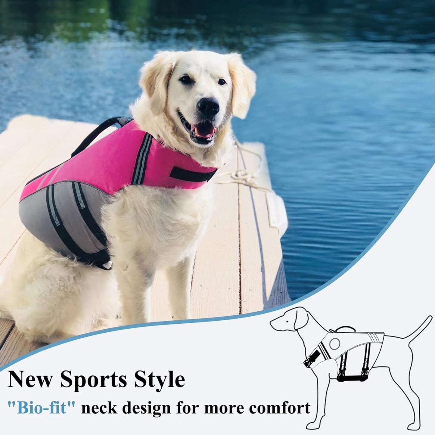 Sports Style Dog Life Jacket with Adjustable & Durable, Extra Flotation Swim Life Vest with Secure Fastening System for Medium Dogs, Pink