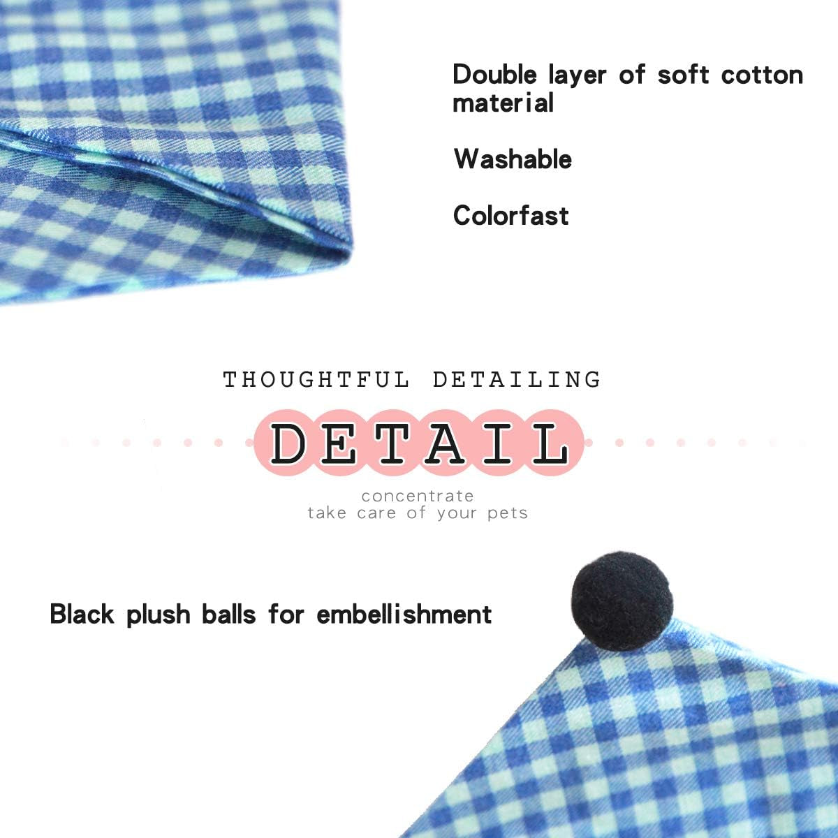 4Pcs Dog Bandana Cotton Pet Bandanas with Balls Square Plaid Bandana for Dogs Washable Dog Kerchief Set Scarf Accessories for Small to Large Dogs Cats Pets, L