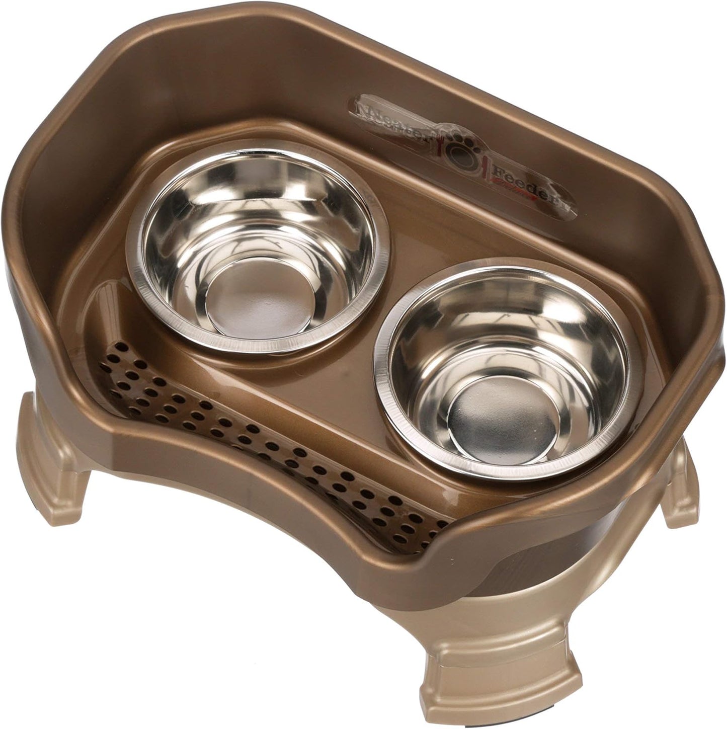 Neater Feeder Deluxe Mess Proof Dog Bowls Elevated for Small Breeds – Made in USA – No Spill Raised Dog Food Bowl Stand W/Leg Extensions – Stainless Steel Dog Food and Water Bowl Set – Bronze