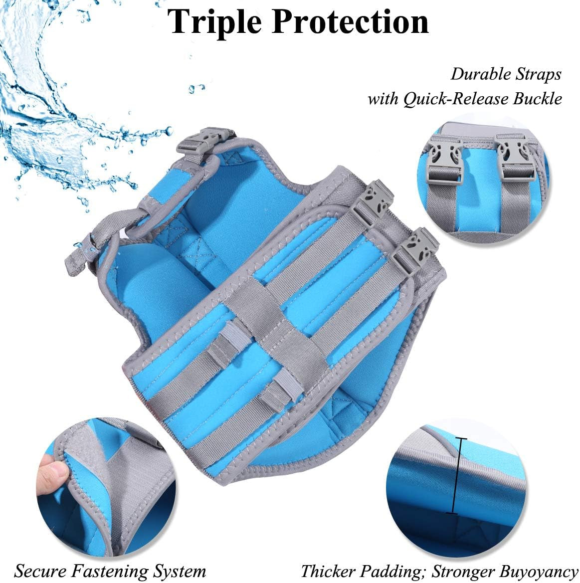 Neoprene Dog Life Vest, Dog Life Jacket for Swimming & Boating, Lightweight & Buoyancy for Puppy Doggy, Swimming Vest with Handle, S, Blue