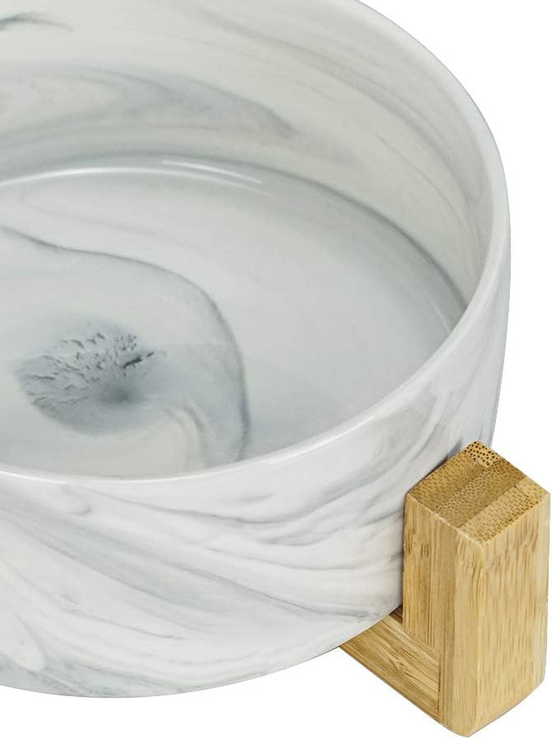 Marble Black Ceramic Ceramic Dog Bowl with Wood Stand No Spill Pet Food Water Feeder Cats Small Dogs Set of 2