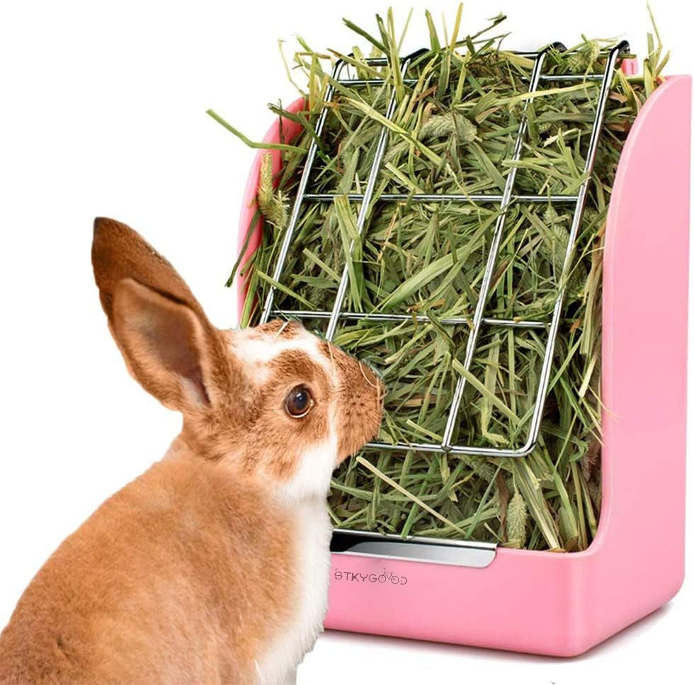 Rabbit Feeder Bunny Guinea Pig Hay Feeder, Hay Guinea Pig Hay Feeder, Chinchilla Plastic Food Bowl (Pink)