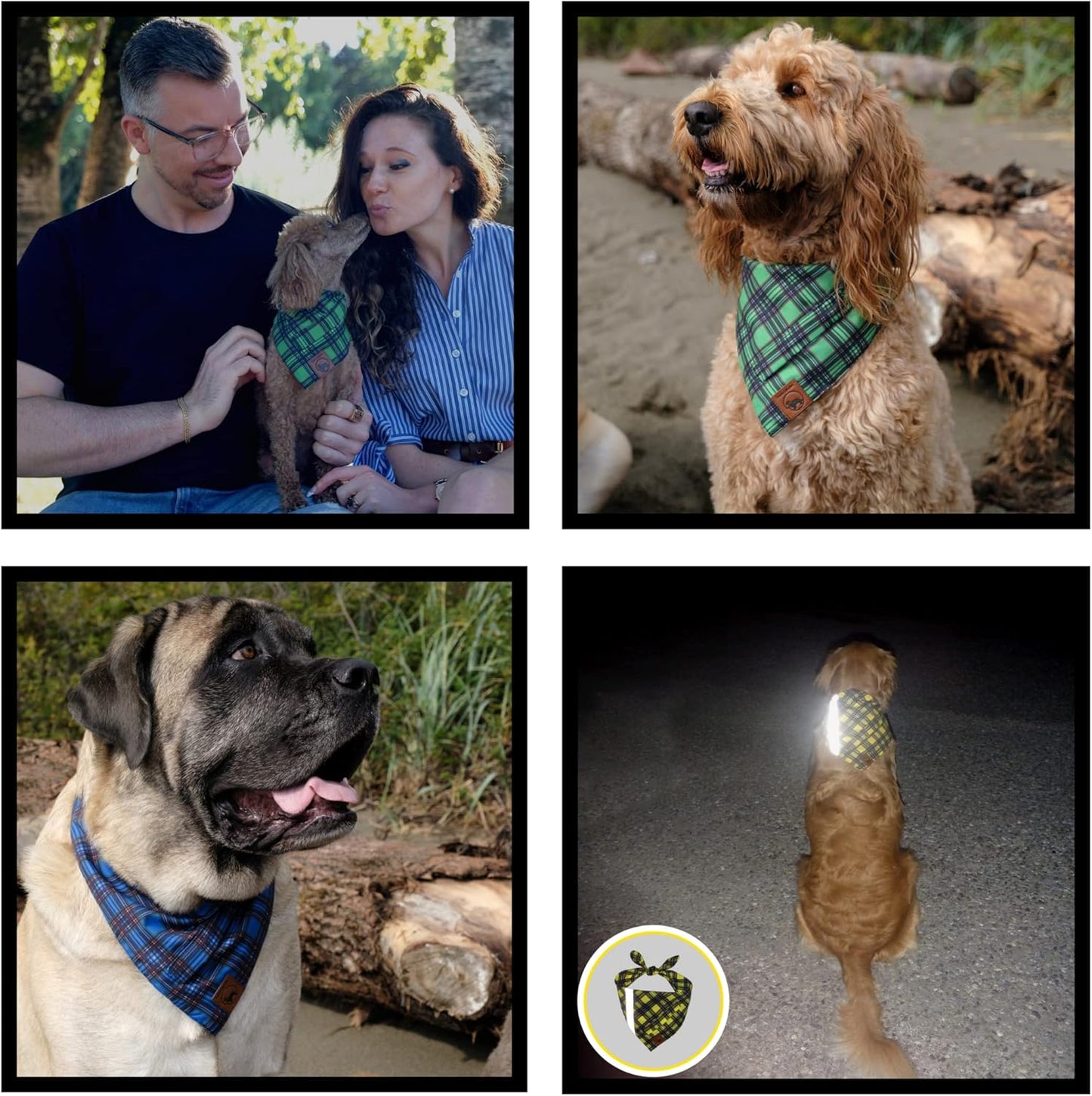 Dog Bandanas with Poop Bags Pocket - Dog Bandanas Large. 4-Pack Dog Bandanas, Includes 1 Reflective Dog Scarf. Reversible Bandanas for Dogs. Eliminate Poop Bag Holder