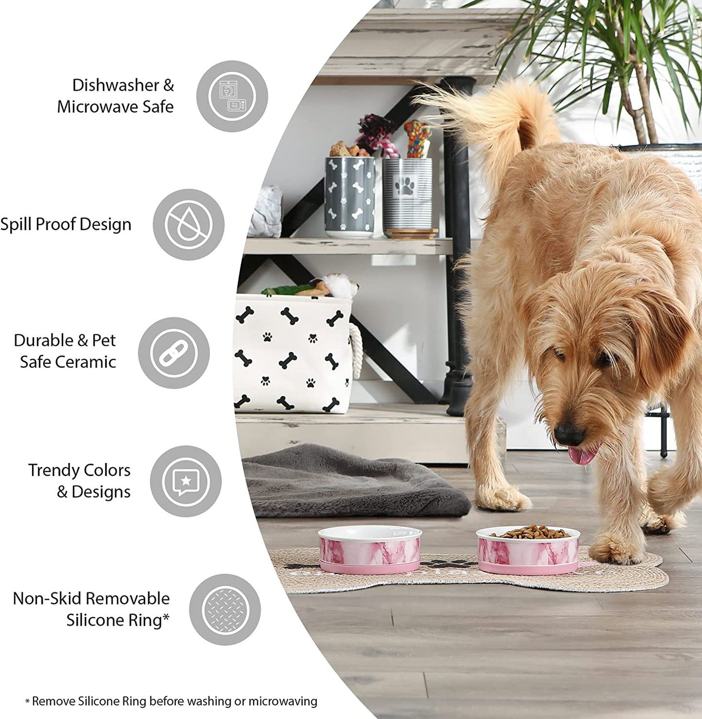 Paw & Patch Ceramic Pet Collection, Medium Bowl, 6X2", Gray