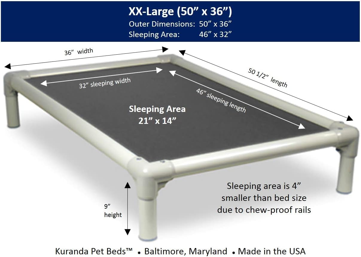 Chewproof Bed - Almond PVC - 50" X 36" - Heavy Duty Vinyl - Smoke