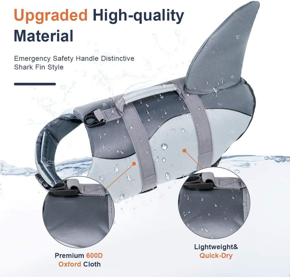 Dog Life Vests, Dog Floats for Swimming, Boat, Pool, Ripstop Pet Life Jacket with High Buoyancy and Lift Handle for Small and Medium Breeds, (M,Grey)