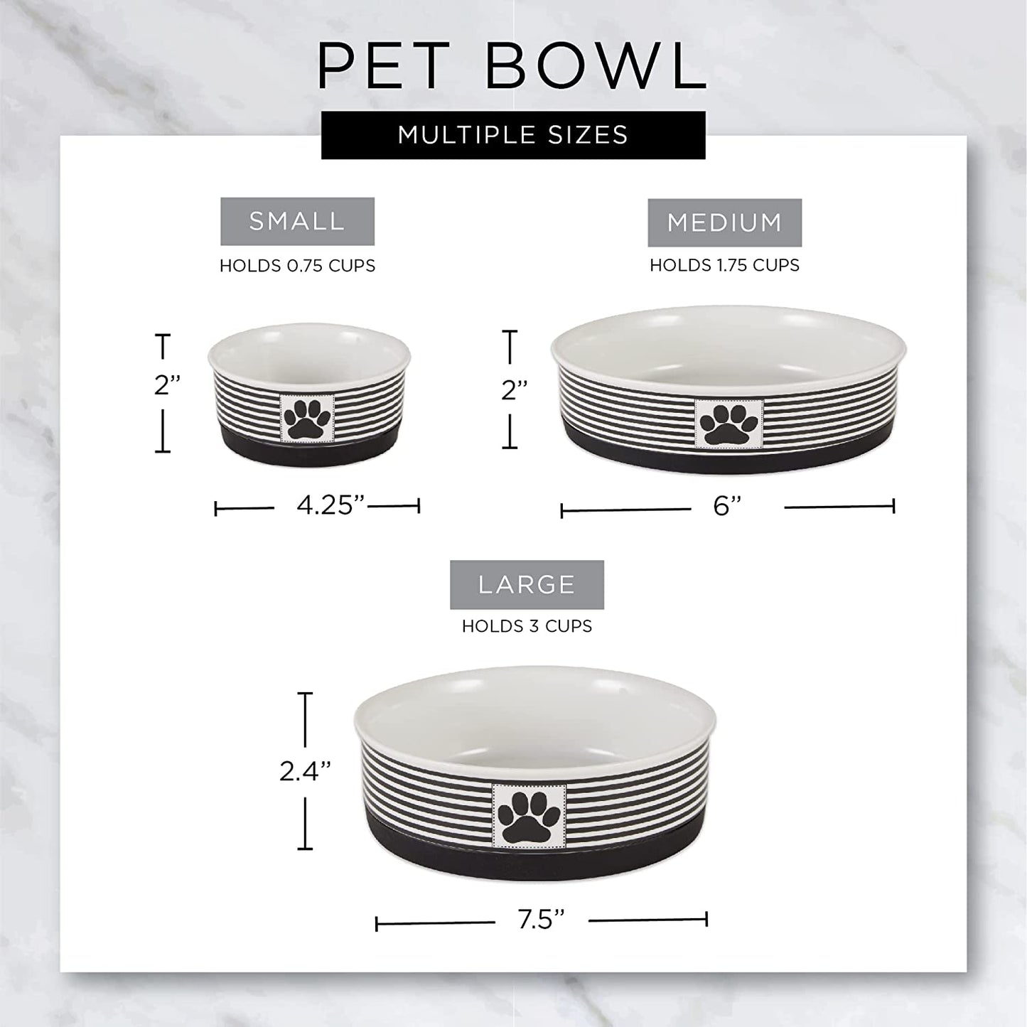 Paw & Patch Ceramic Pet Collection, Large Set, 7.5X2.4", Nautical Blue, (Pack of 2)