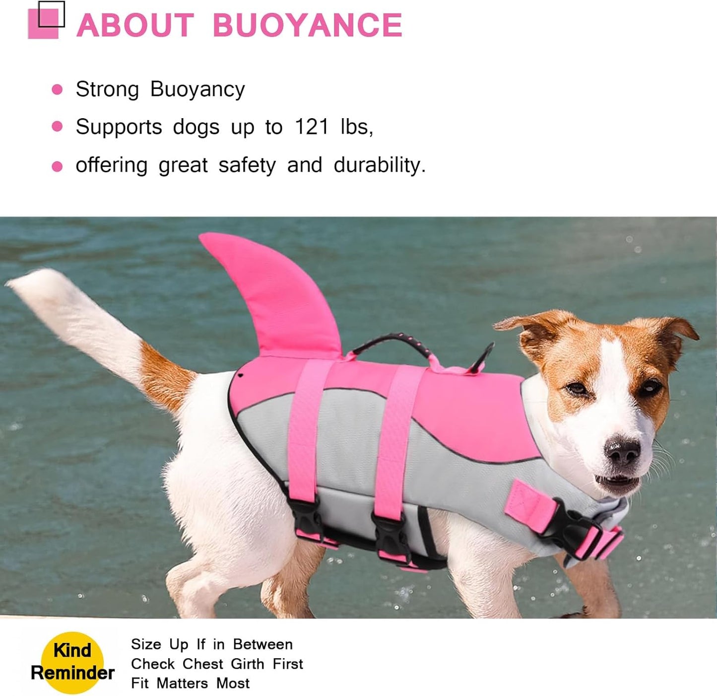 Dog Life Jacket - Pet Safety Vest for Swimming & Boating, Shark Life Jacket with Floatation, Dog Lifesavers Swimsuits for Small Medium Large Dogs (Pink, L)