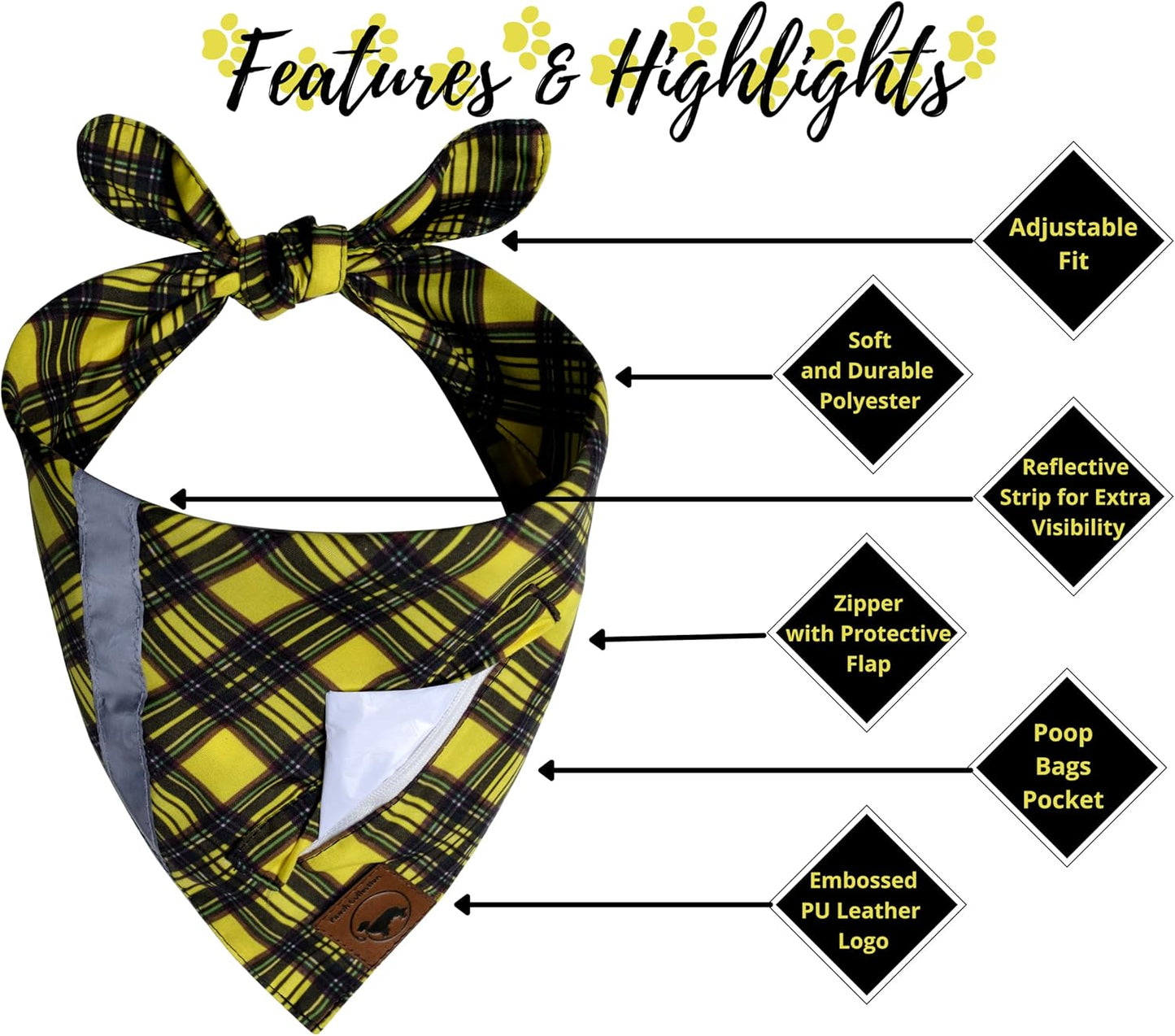 Dog Bandanas with Poop Bags Pocket - Dog Bandanas Large. 4-Pack Dog Bandanas, Includes 1 Reflective Dog Scarf. Reversible Bandanas for Dogs. Eliminate Poop Bag Holder