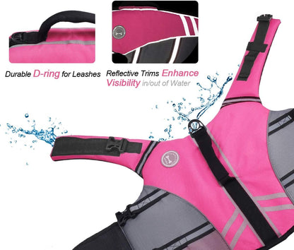 Sports Style Dog Life Jacket with Adjustable & Durable, Extra Flotation Swim Life Vest with Secure Fastening System for Medium Dogs, Pink