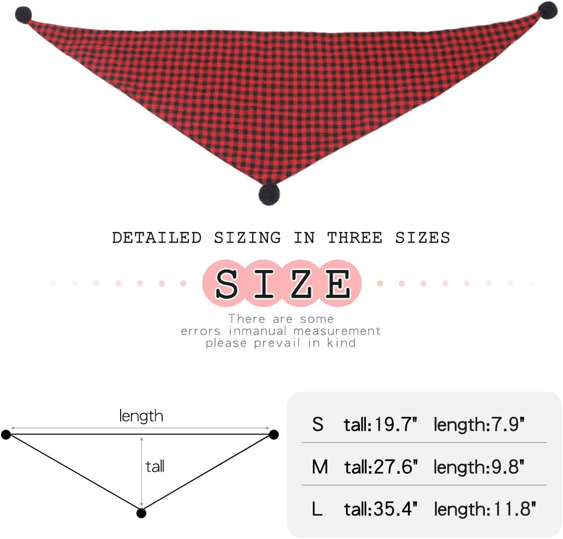 4Pcs Dog Bandana Cotton Pet Bandanas with Balls Square Plaid Bandana for Dogs Washable Dog Kerchief Set Scarf Accessories for Small to Large Dogs Cats Pets, L