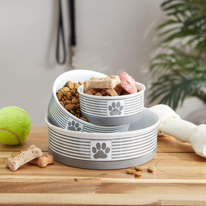 Paw & Patch Ceramic Pet Collection, Medium Bowl, 6X2", Gray