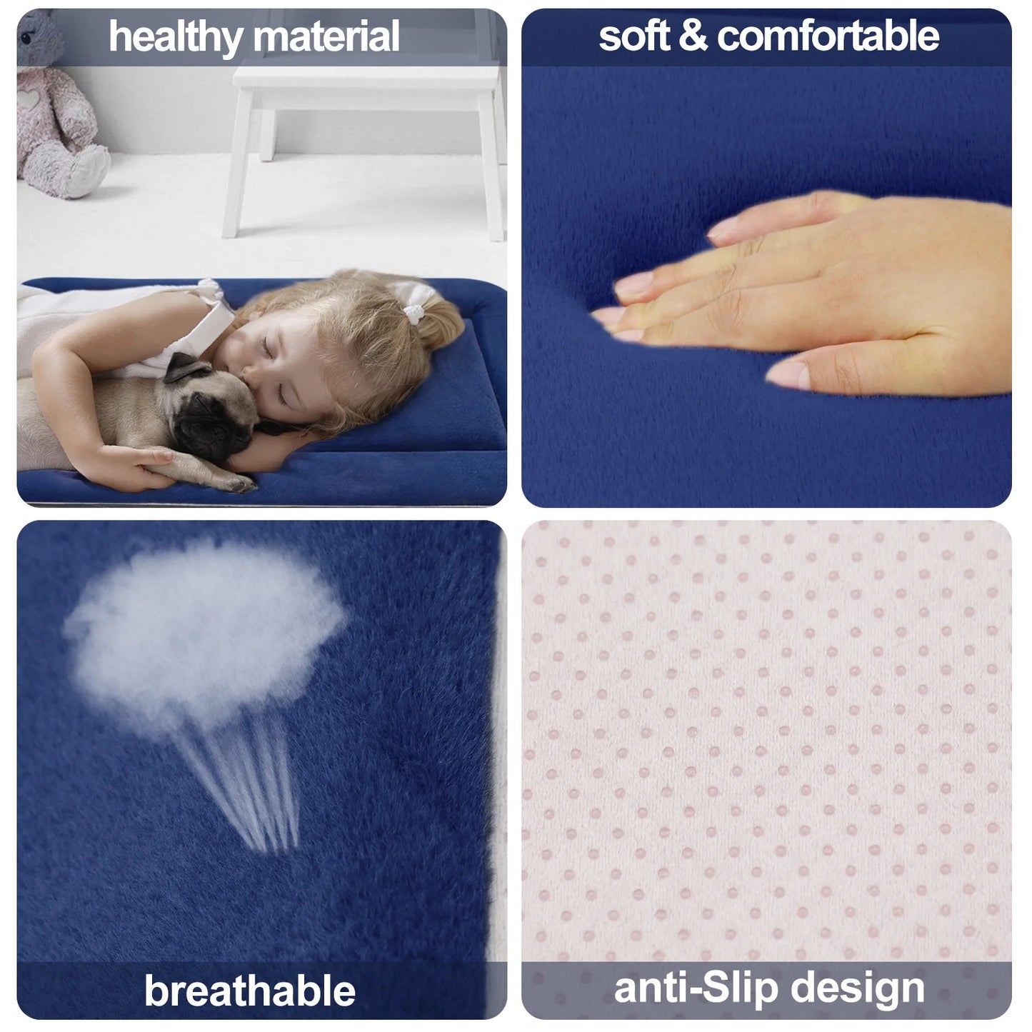 Large Dog Bed Crate Mat 35" Washable Pet Beds Anti-Slip Kennel Mats Dark Blue