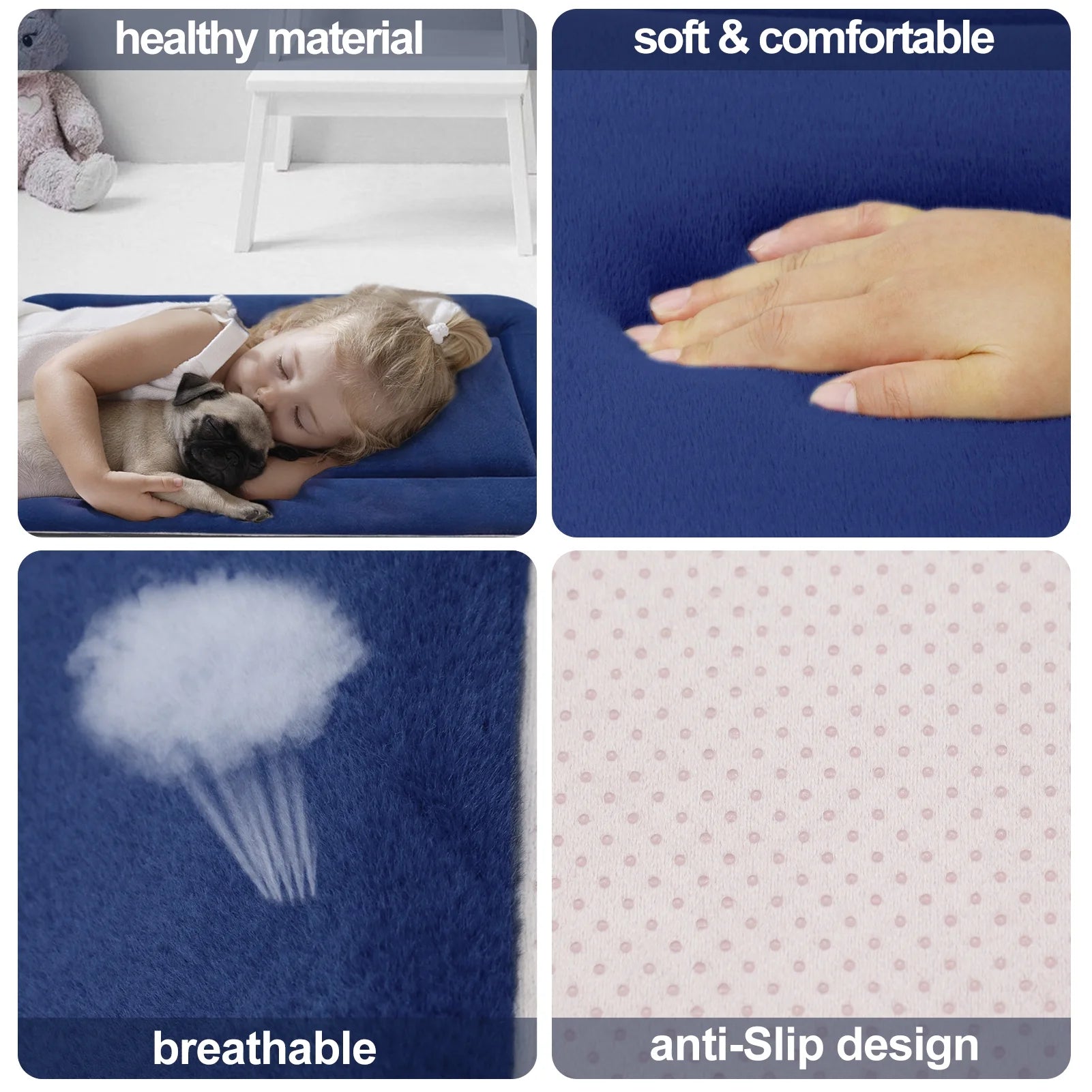Large Dog Bed Crate Mat 35" Washable Pet Beds Anti-Slip Kennel Mats Dark Blue