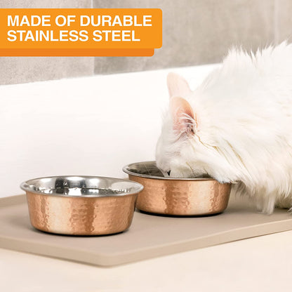 Hammered Decorative Designer Bowls - Luxury Style Premium Dog and Cat Dishes (Small, Copper)