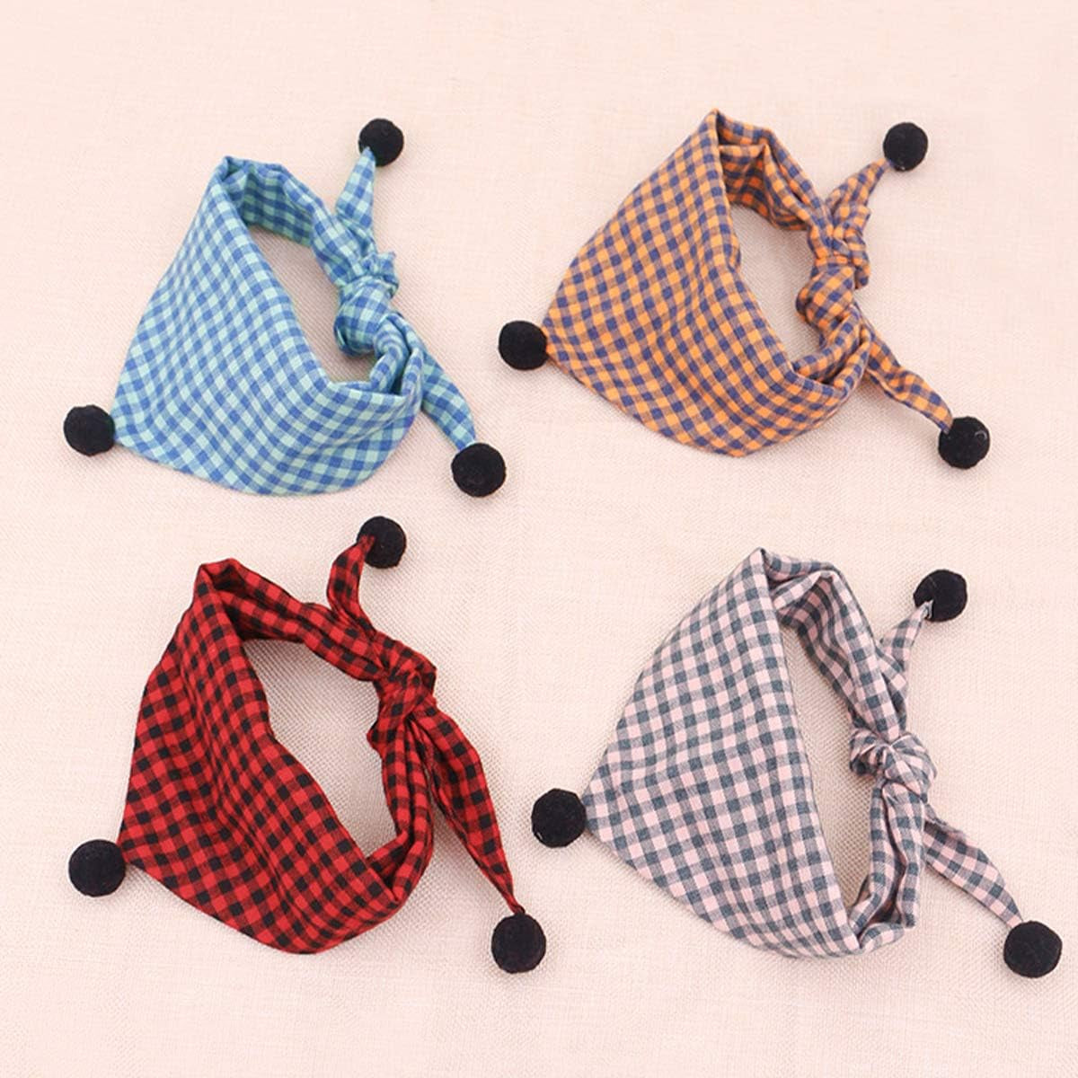 4Pcs Dog Bandana Cotton Pet Bandanas with Balls Square Plaid Bandana for Dogs Washable Dog Kerchief Set Scarf Accessories for Small to Large Dogs Cats Pets, L