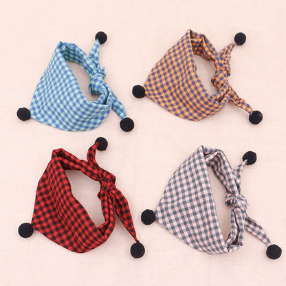 4Pcs Dog Bandana Cotton Pet Bandanas with Balls Square Plaid Bandana for Dogs Washable Dog Kerchief Set Scarf Accessories for Small to Large Dogs Cats Pets, L