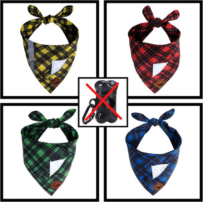 Dog Bandanas with Poop Bags Pocket - Dog Bandanas Large. 4-Pack Dog Bandanas, Includes 1 Reflective Dog Scarf. Reversible Bandanas for Dogs. Eliminate Poop Bag Holder