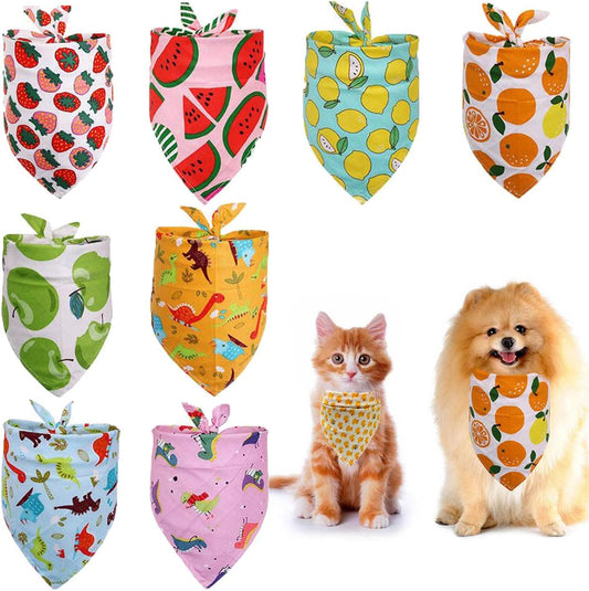 Dog Bandanas,8 Pcs Pet Bandanas Bulk Medium Dog Bandanas Fruit Pattern Summer Style Pet Triangle Bibs for Medium and Large Dog and Cat Pet Kerchief Scarf (Adjustable,Random Color)