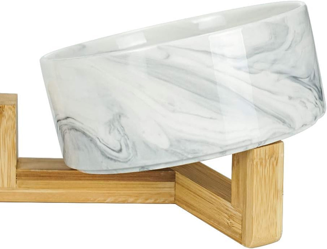 Marble Black Ceramic Ceramic Dog Bowl with Wood Stand No Spill Pet Food Water Feeder Cats Small Dogs Set of 2