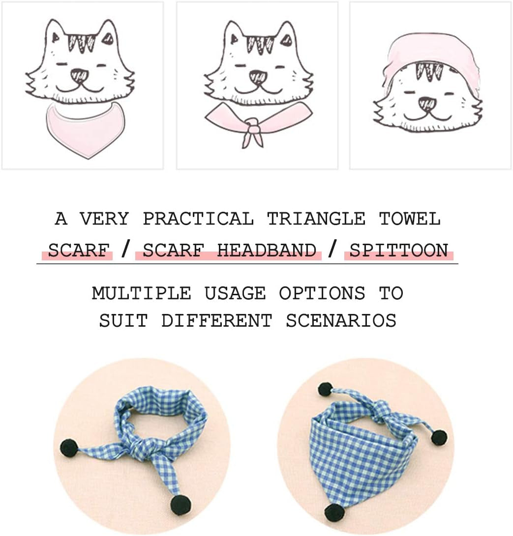 4Pcs Dog Bandana Cotton Pet Bandanas with Balls Square Plaid Bandana for Dogs Washable Dog Kerchief Set Scarf Accessories for Small to Large Dogs Cats Pets, L