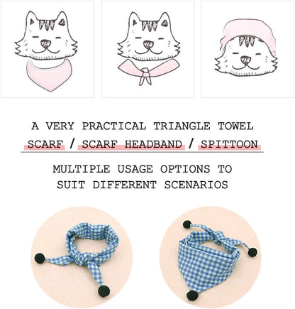 4Pcs Dog Bandana Cotton Pet Bandanas with Balls Square Plaid Bandana for Dogs Washable Dog Kerchief Set Scarf Accessories for Small to Large Dogs Cats Pets, L