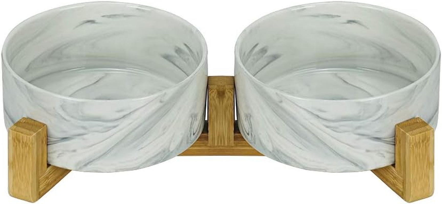Marble Black Ceramic Ceramic Dog Bowl with Wood Stand No Spill Pet Food Water Feeder Cats Small Dogs Set of 2