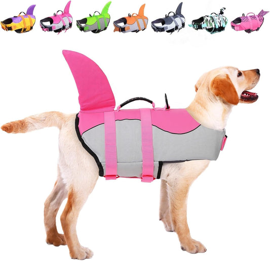 Dog Life Jacket - Pet Safety Vest for Swimming & Boating, Shark Life Jacket with Floatation, Dog Lifesavers Swimsuits for Small Medium Large Dogs (Pink, L)